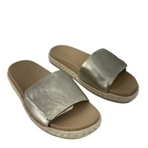 ABEO Women's Silver Strap Leather Espadrille Slide Sandals, Size 8, Preowned